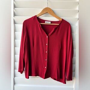 Kathie Lee vintage Red Button-Down Women's Shirt top blouse rayon large